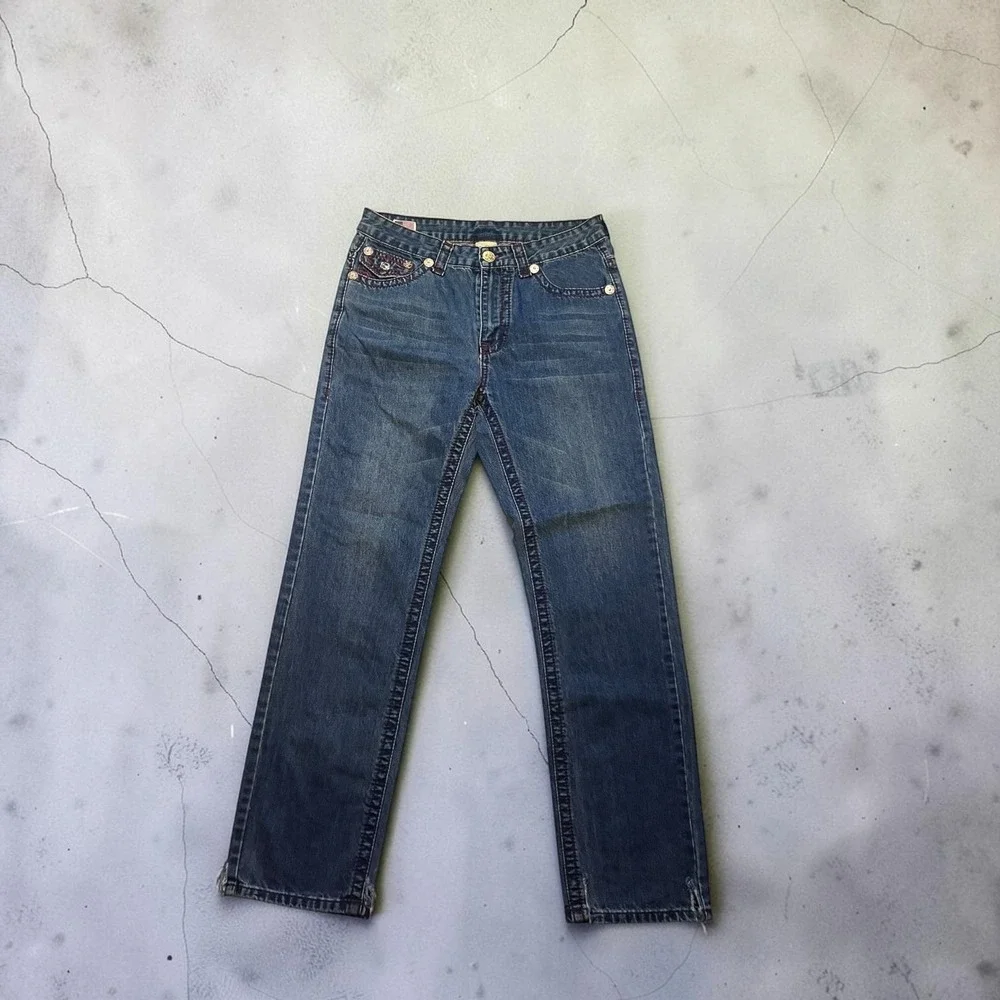 True Religion Joey Super T Blue Jeans Red Stitching Made in USA 32x33